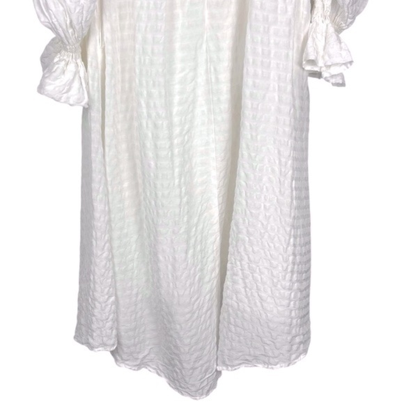 CULT GAIA SIMONA SEERSUCKER LINEN WHITE OFF THE SHOULDER BUTTON DOWN MIDI DRESS - Picture 12 of 15